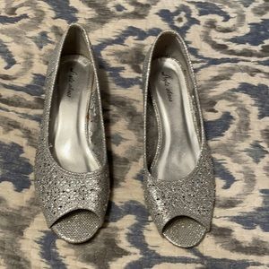 Sparkly silver kitten heels